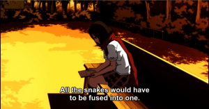 This plot point confuses me slightly. All the snakes...Including Kenjirou's snake?