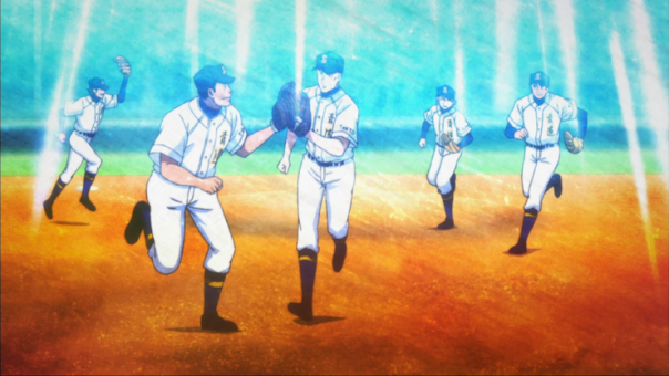 The Seido baseball team rallies around Tanba, a third-year pitcher who is just starting to get back into the groove after an injury kept him out of the game. (ep 39)