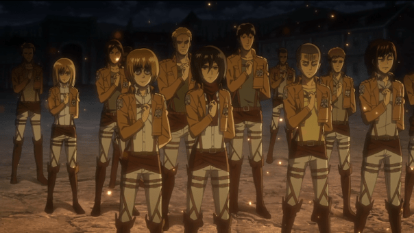 Attack on Titan is great for many reasons, but it's not for everyone. I try to remember that not everyone should watch the kind of violence in this show, so it's not something to recommend without qualifications. (Screenshot from ep 16)