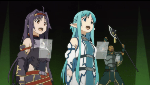 Yuuki and Asuna celebrate another win in ALO (ep 24).