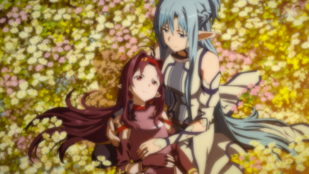 Yuuki spends her final moments immersed in the game, surrounded by friends (ep 24). 