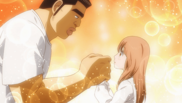 Takeo warms Yamato's hands. This sweet moment is compromised for the audience, since we know Takeo is doubting himself in ways that could negatively affect their relationship. (Ore Monogatari ep 23)
