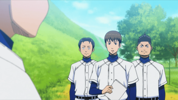 Nabe, center, and a couple of his friends come to their team captain with important data (Season 2, ep 21).