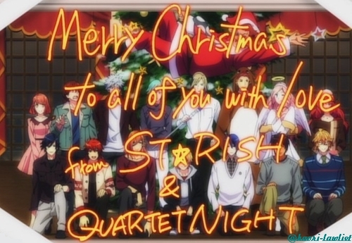 A group shot of both bands, Nanami, and their boss taken late after the Christmas party.