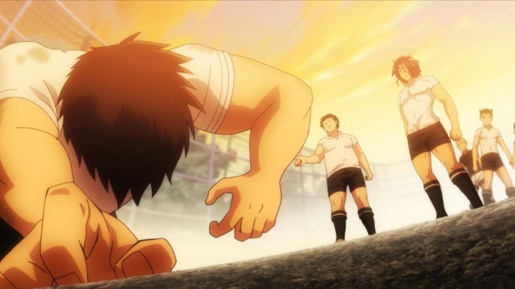 Gion trains in All Out!! as his teammates look on. (ep 2)