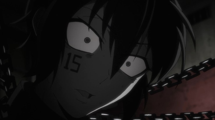 Jyugo has an existential crisis when Hajme basically tells him he only has this goal because he has nothing else to do. Incidently, he looks the way I felt back when I judged my love for God based on my lack of burning desire or motivation. (I've since learned better how mental and emotional disorders do and do not effect spiritual state.)