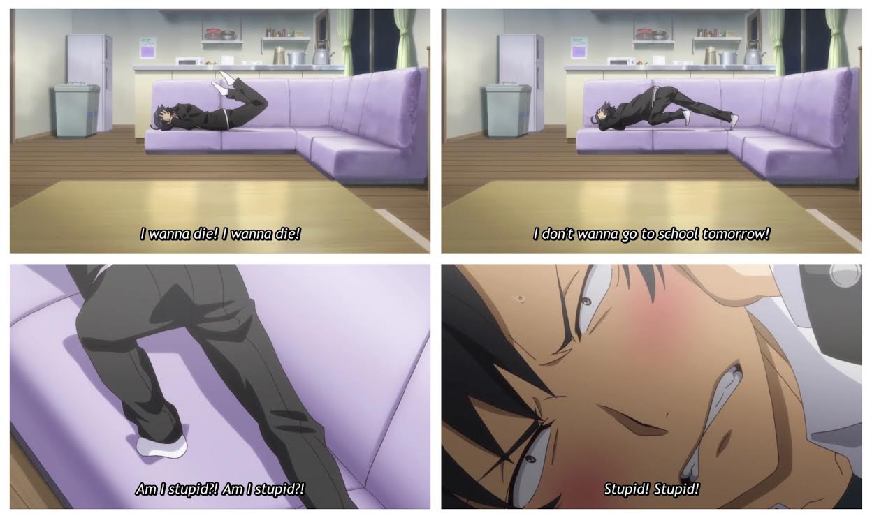 hachiman hikigaya couch embarrassed
