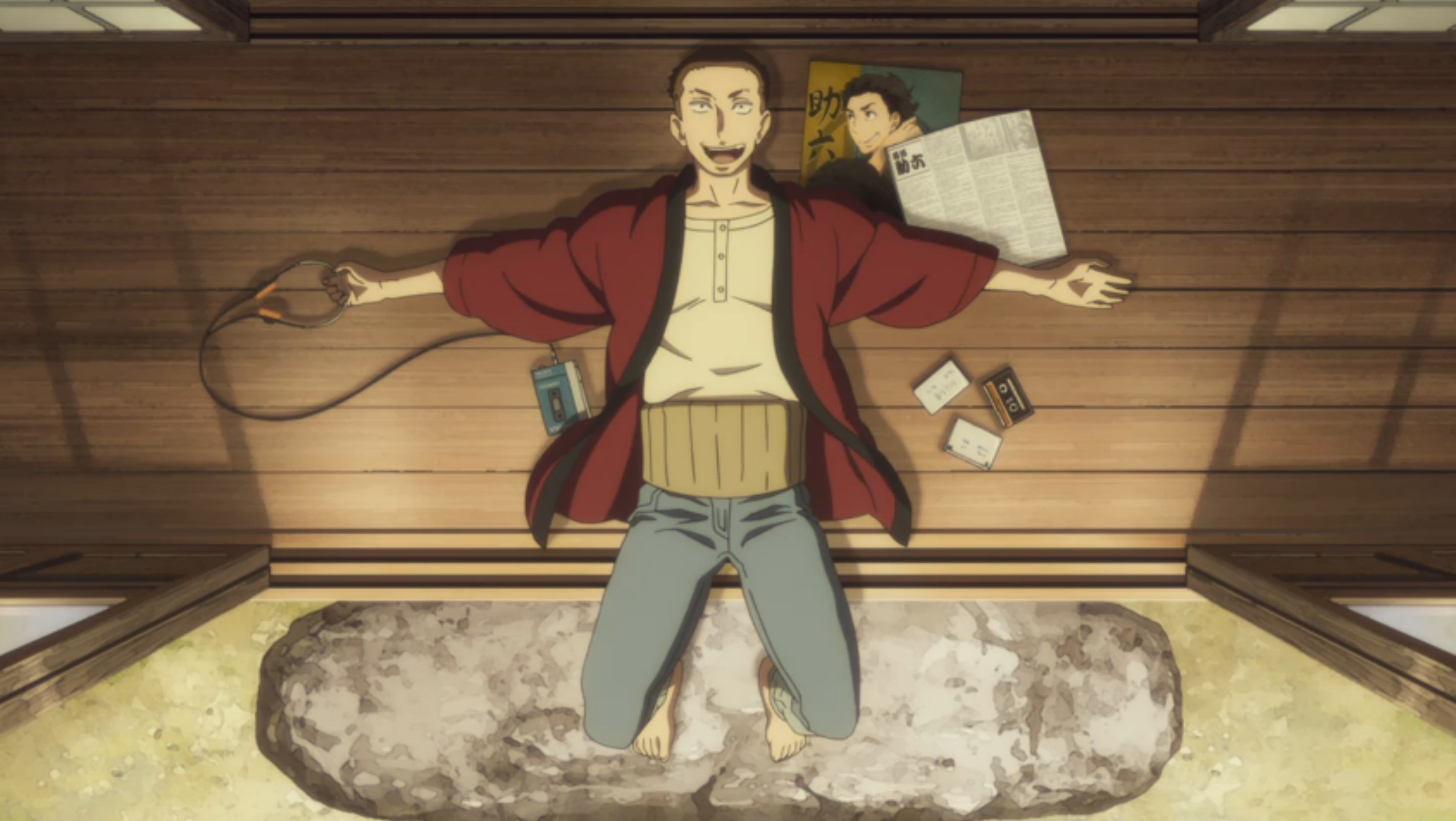 Yotaro listens to rakugo in ep 5 of Descending Stories