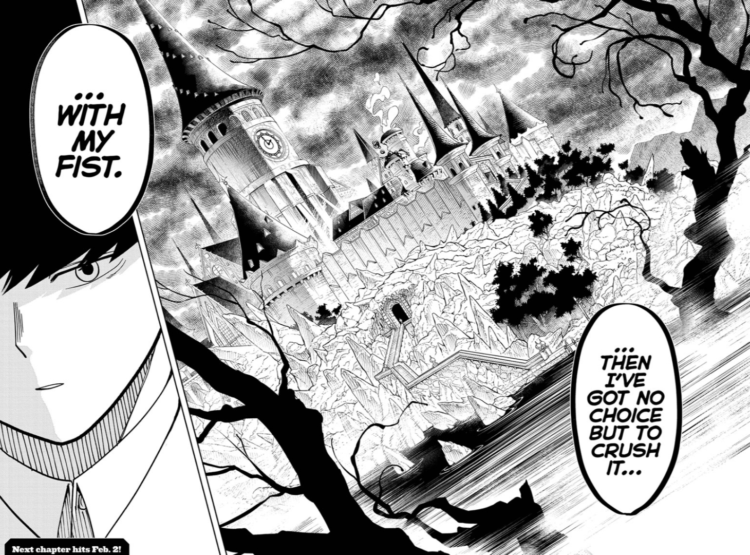 Mash accepting that he will join the magical academy and become the best by using his fists.