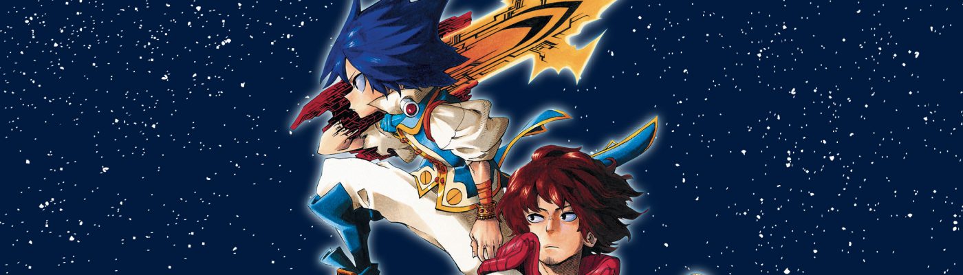 Official header image for Barrage manga showing Astro with the Org in his hand.