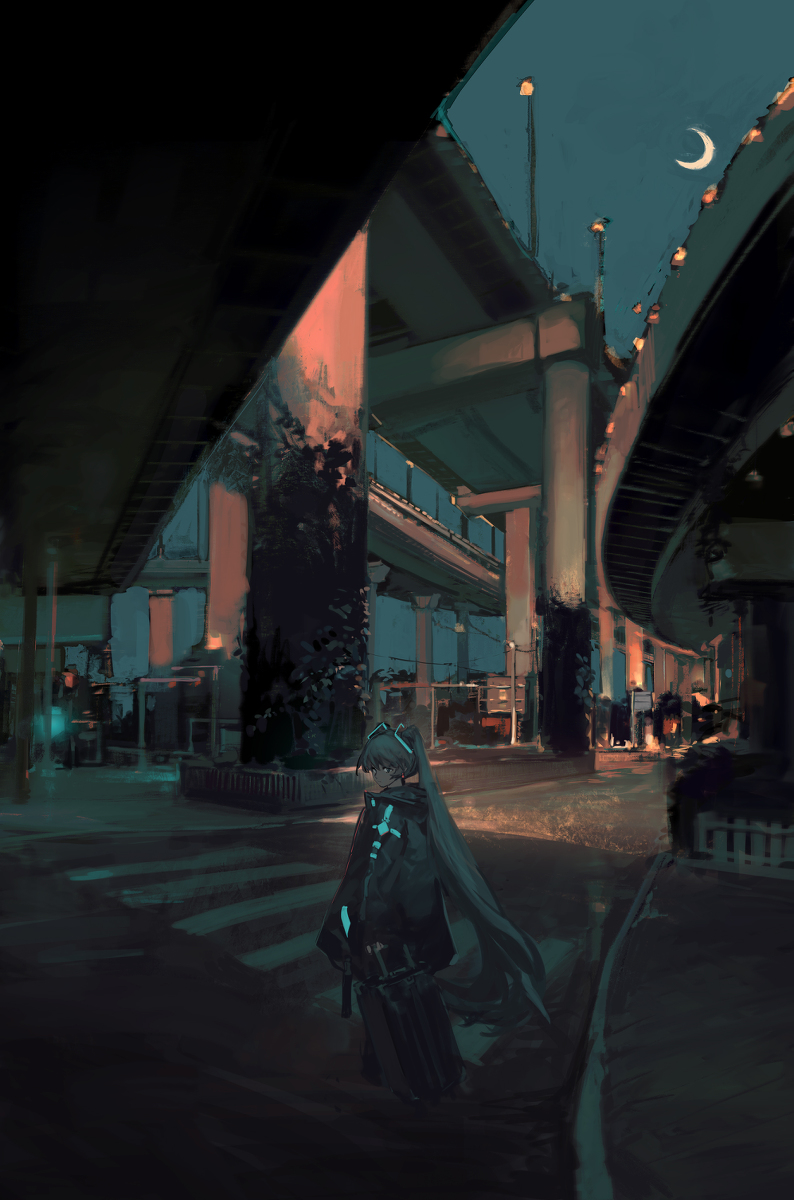 miku nightime under highway overpass