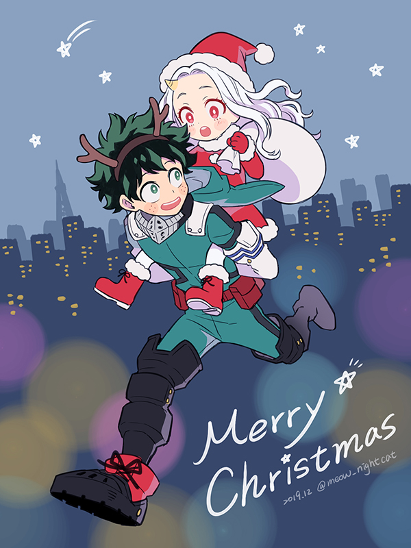 eri as santa riding deku as a reindeer