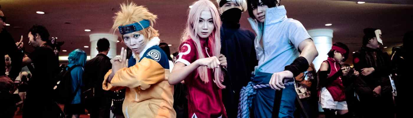 four person in naruto costume