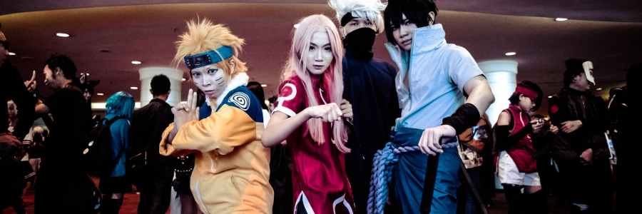 four person in naruto costume