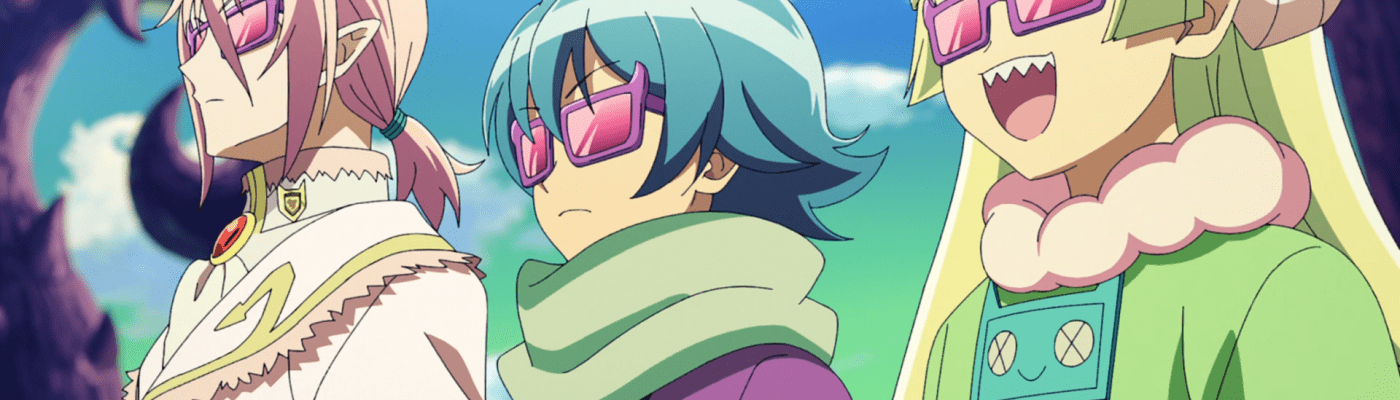 Azz, Iruma, and Clara dressed in winter clothes and wearing cool-looking shades