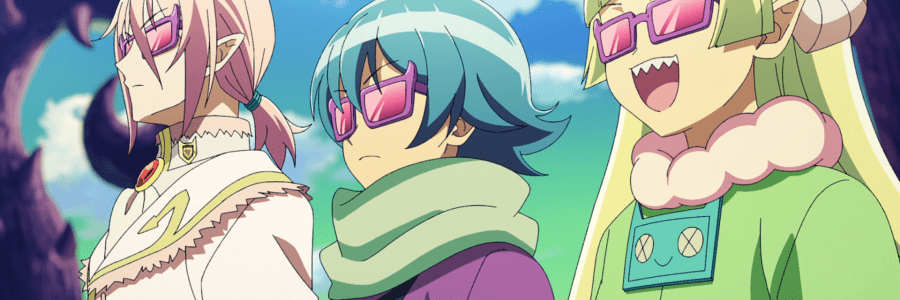 Azz, Iruma, and Clara dressed in winter clothes and wearing cool-looking shades