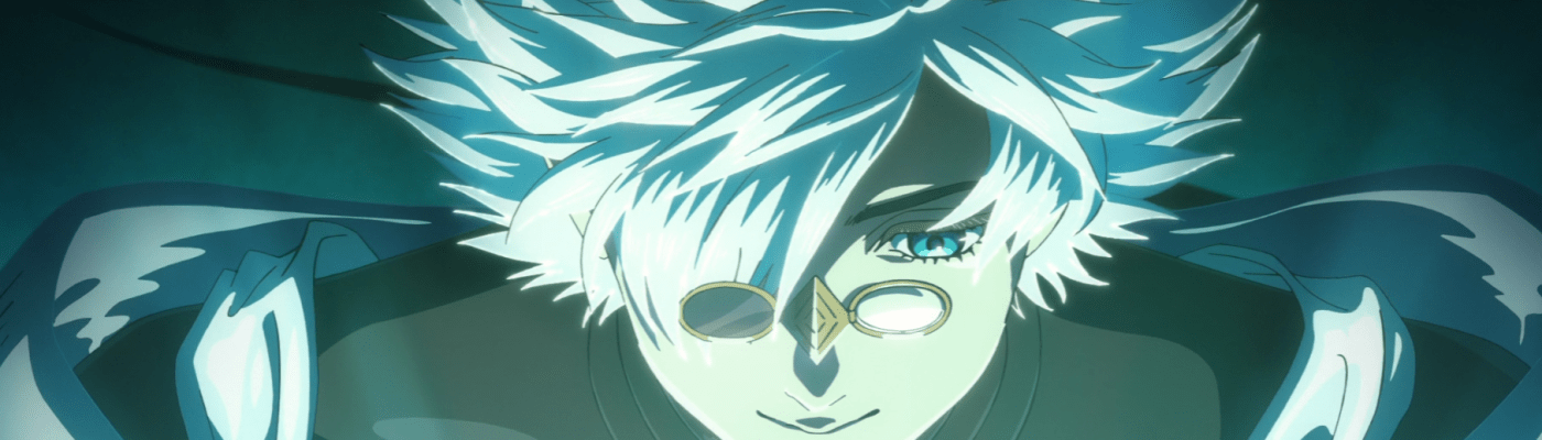 Qifrey, a witch, wears a white pointed hat and looks down intently at something glowing